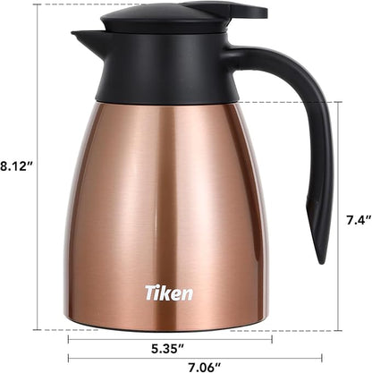 Tiken 34 Oz Thermal Coffee Carafe, Stainless Steel Insulated Vacuum Coffee Carafes For Keeping Hot, 1 Liter Beverage Dispenser (Copper)