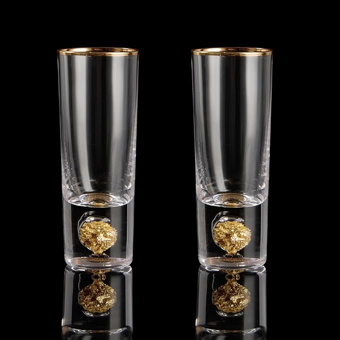 DUJUST Cool Shot Glasses (2oz), Shot Glass Set Decorated with 24K Gold Leaf Flakes, ONE OF A KIND, Cool & Cute Shot Cups, BPA-Free & Lead-Free, Perfect for Décor & Collection, Gift Choices - 2 pcs