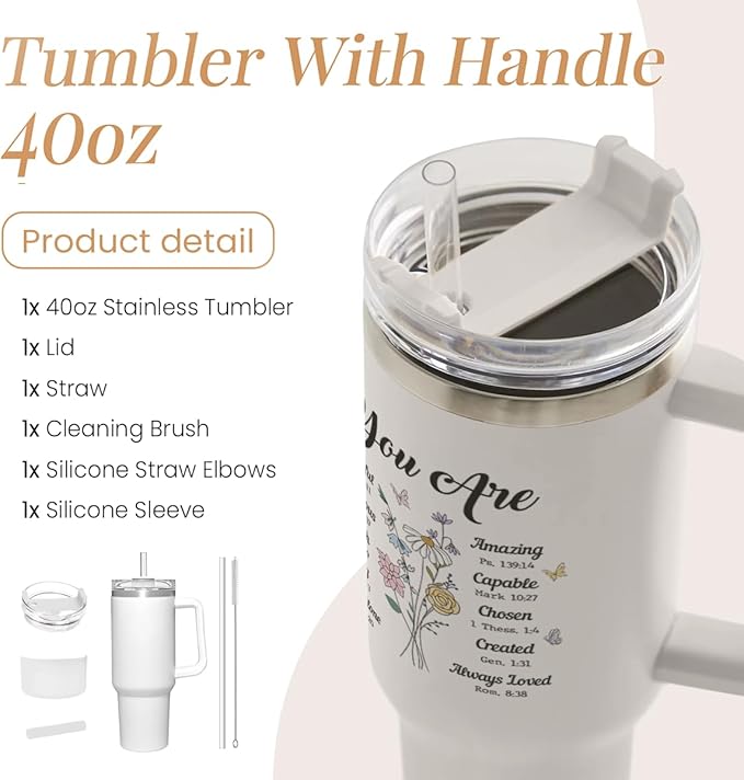 SANDJEST Christian Gifts for Women, Inspiration Gifts Tumbler 40oz Stainless Steel Insulated with Handle and Straw - Mother's Day Birthday Religious Gifts for Mom, Friend, Sister, Grandma
