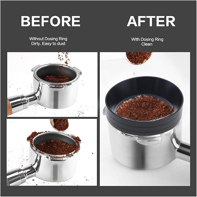 58mm Magnetic Espresso Dosing Funnel Lightweight Aluminum Coffee Dosing Ring Compatible 58mm Portafilter (Black, 58mm)