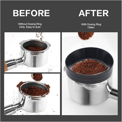 53mm Magnetic Espresso Dosing Funnel Lightweight Aluminum Coffee Dosing Ring Compatible 53mm Portafilter (Black, 53mm)