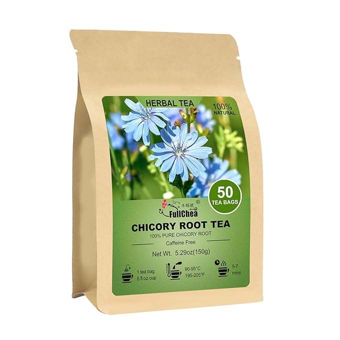 FullChea - Chicory Root Tea, 50 Teabags - Pure Chicory Root Herbal Tea - Coffee Alternative - Non-GMO - Caffeine-free - Support Liver Health & Rich in Antioxidants