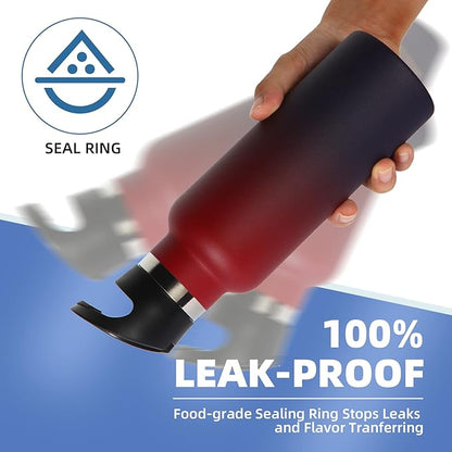 Volhoply 17oz Insulated Water Bottle Bulk 2 Pack,Stainless Steel Kids Water Bottles with Straw Lid,Double Wall Vacuum Metal Cups Water Bottle,Reusable Sports Flask Keep Hot & Cold (Red Purple,2 Set)