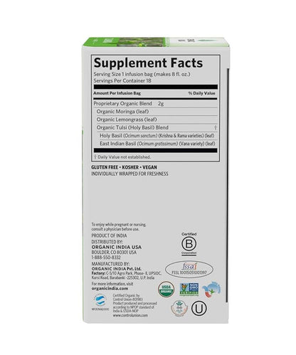 Organic India Energizing Tulsi Herbal Tea Favorites - Breakfast, Green, Moringa - Holy Basil, Adaptogen, Vegan, USDA Certified Organic, Non-GMO - 18 Infusion Bags per Box (Pack of 3)