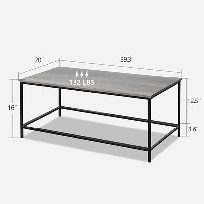 SENIG Modern Coffee Table, Industrial Style Rectangular Table, Grey Wood and Sturdy Metal Side End Table, Rustic Accent Functional Coffee Table for Living Room. 39.3 x 20 x 16