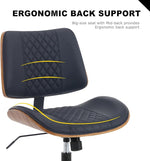 Load image into Gallery viewer, BV Small Desk Chair, Mid Century Office Chair with Bentwood Back, Armless Task Swivel Chair with Wheels, Mid Back No Arms, Faux Leather Office Chairs for Small Space, Black