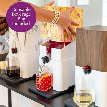 Bebly Box Drink Dispenser and Wine Dispenser | Walnut Design | Insulated - No Sweating - No Watered Down Drinks - Simple - Stylish - Mess Free Beverage Dispenser | Includes Freezable, Reusable 3L Bag
