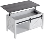 Load image into Gallery viewer, VINGLI White Charcoal Lift Top Coffee Table, 36" Small Farmhouse Barn Door Coffee Table with Storage, Rectangular Center Wood Coffe Table with Lifting Top, Living Room Tables with Hidden Compartment