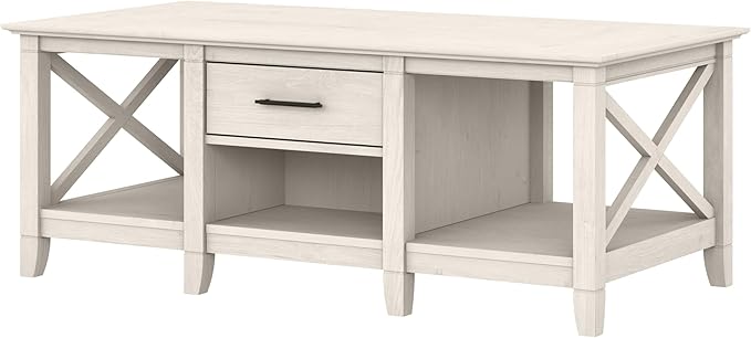Bush Furniture Key West Coffee Table with Storage in Linen White Oak