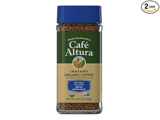Cafe Altura Decaf Freeze Dried Instant Organic Coffee, 3.53 oz Jar (Pack Of 2)