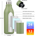 Load image into Gallery viewer, BJPKPK Insulated Water Bottles, 18 oz Stainless Steel Metal Water Bottle with Strap, BPA Free Leak Proof Jugs, Mugs, Flasks, Reusable Thermal Flasks for Sports &amp; Travel, Forest Green