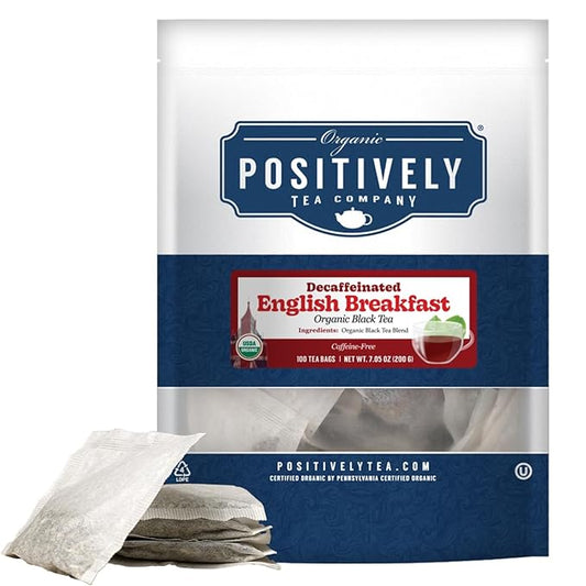 Organic Positively Tea Company, Decaf English Breakfast Black Tea Bags, 100 Count, Eco-Friendly Tea Bags, Non-GMO