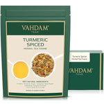 Load image into Gallery viewer, VAHDAM, Turmeric Spice Herbal Tea (50+ Cups, 3.5 oz) Caffeine Free, Non GMO, Gluten Free | 100% Pure Herbal Tisane - Savory &amp; Spicy | Whole Loose-Leaf, Vacuum Sealed for Freshness