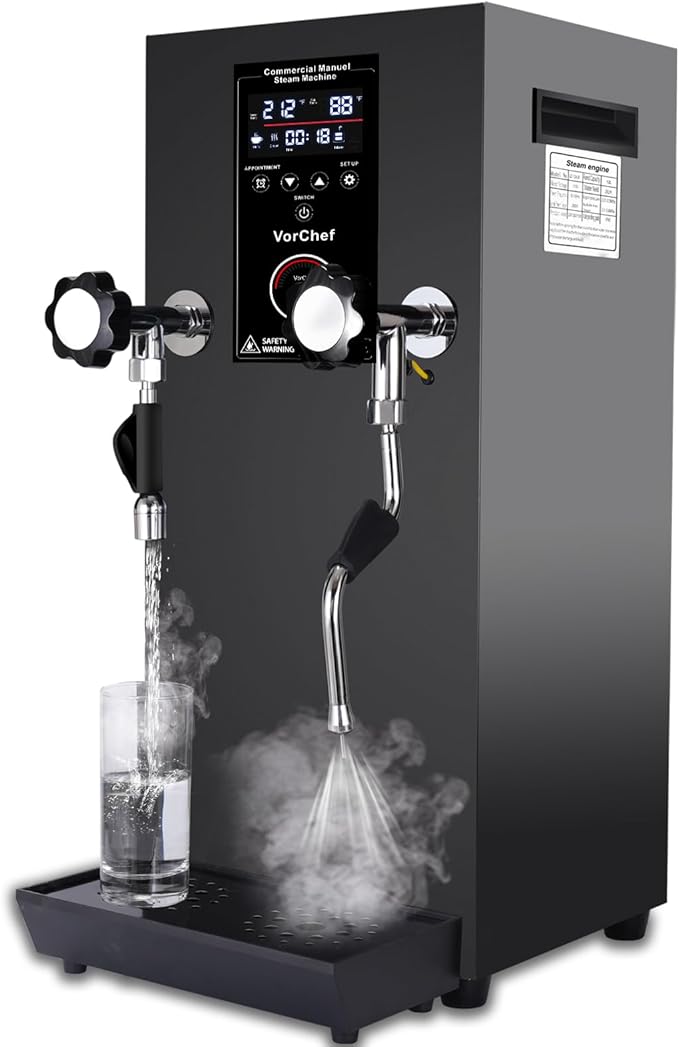 Commercial Milk Frother, 2500W 110V Automatic Steam Boiling Water Machine Electric Steam Milk Frothing Machine Espresso Coffee Milk Foam Machine Steamer with LED Display for Coffee Tea Shop