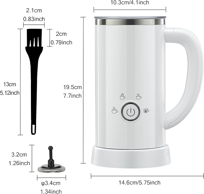Milk Frother and Steamer, Electric 4-in-1 Hot and Cold Foam Maker, Automatic Milk Warmer with Two Whisks for Latte Cappuccino Hot Chocolate, 10.1oz/300ml, White