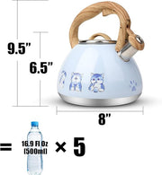 Tea Kettle, Toptier Teapot Whistling Kettle with Wood Pattern Handle Loud Whistle, Food Grade Stainless Steel Tea Pot for Stovetops Induction Water Kettle, 2.7-Quart Blue Cat