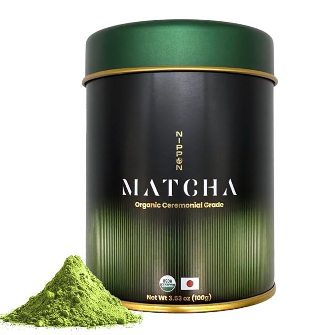 Nippon Matcha – Organic Ceremonial Grade Japanese Matcha Green Tea Powder – First Harvest from Uji, Kyoto – USDA Certified, Stone-Ground, Smooth & Vibrant (100g/3.53oz)