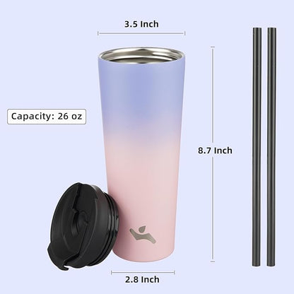 26 OZ Insulated Tumbler with Lid and 2 Straws Stainless Steel Water Bottle Vacuum Travel Mug Coffee Cup,Pastel Sunset