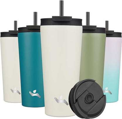 22 OZ Insulated Tumbler with Lid and 2 Straws Stainless Steel Water Bottle Vacuum Travel Mug Coffee Cup,Angel White