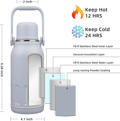 BJPKPK Vacuum Insulated Thermal Water Bottle with Handle and Lid 40oz Stainless Steel Water Bottles for Cold and Hot Beverages,Blue Haze