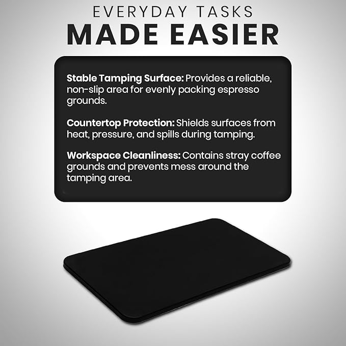 Rattleware Premium Black Espresso Tamping Mat 8.75" x 3" – Dense and Durable Non Slip Rubber – Heat Resistant Countertop Protection – Barista Coffee Station Essentials