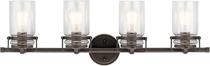 Kichler Brinley 32.25" Vanity Light in Olde Bronze®, 4-Light Farmhouse Bathroom Light with Clear Glass, (32.25" W x 10" H), 45690OZ