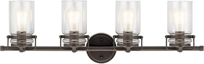 Kichler Brinley 32.25" Vanity Light in Olde Bronze®, 4-Light Farmhouse Bathroom Light with Clear Glass, (32.25" W x 10" H), 45690OZ
