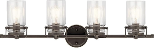 Kichler Brinley 32.25" Vanity Light in Olde Bronze®, 4-Light Farmhouse Bathroom Light with Clear Glass, (32.25" W x 10" H), 45690OZ