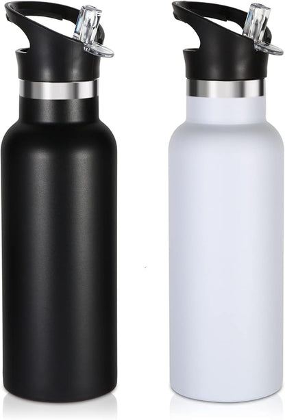Volhoply 17oz Insulated Water Bottle Bulk 2 Pack,Stainless Steel Kids Water Bottles with Straw Lid,Reusable Metal Cups Water Bottle,Double Wall Vacuum Sports School Flask Keep Hot & Cold (Mix,2 Set)