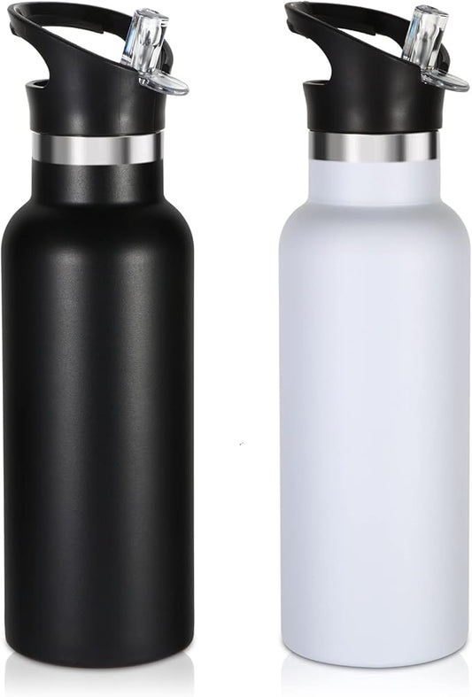 Volhoply 17oz Insulated Water Bottle Bulk 2 Pack,Stainless Steel Kids Water Bottles with Straw Lid,Reusable Metal Cups Water Bottle,Double Wall Vacuum Sports School Flask Keep Hot & Cold (Mix,2 Set)