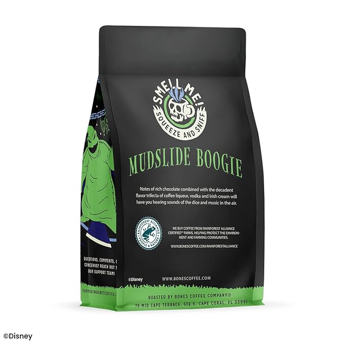 Bones Coffee Company The Nightmare Before Christmas Mudslide Boogie Flavored Coffee Beans, Whole Bean Coffee Medium Roast Low Acid, Chocolate Mudslide Flavor (12 oz)