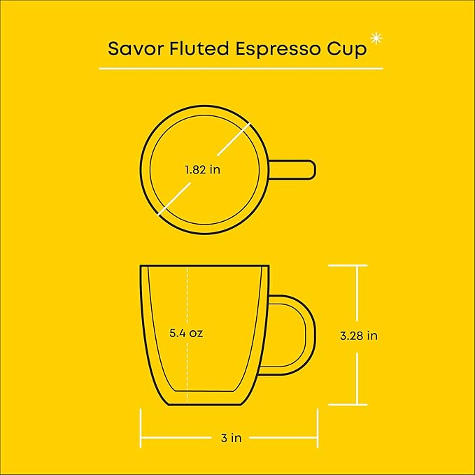 JoyJolt Fluted Glass Espresso Cups, 5.4oz Espresso Cup - Set of 2 Espresso Mugs
