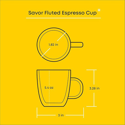 JoyJolt Fluted Glass Espresso Cups, 5.4oz Espresso Cup - Set of 2 Espresso Mugs