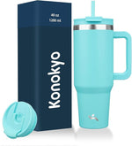 Load image into Gallery viewer, 40 oz Tumbler with Handle and 2 Straws,2 in 1 Lid Insulated Water Bottle Stainless Steel Travel Coffee Mug,Turquoise