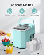 Load image into Gallery viewer, Silonn Ice Maker Countertop Machine with Handle, 26lbs in 24h, 9 Ice Cubes Ready in 6 Mins, Self-Cleaning Ice Makers with Basket and Scoop, Ideal for Home Kitchen Camping, Green