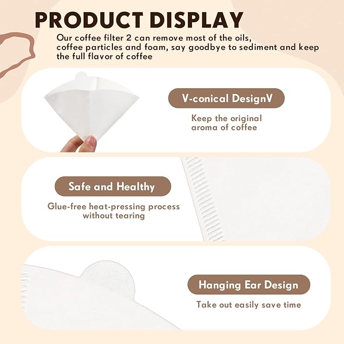 Skylety 500 Count #2 Cone Coffee Filter, Coffee Filters 2 Cone Pour Over Filters Natural Paper Unbleached Disposable Coffee Filters for Coffee Dripper and Drip Coffee Maker