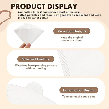 Skylety 500 Count #2 Cone Coffee Filter, Coffee Filters 2 Cone Pour Over Filters Natural Paper Unbleached Disposable Coffee Filters for Coffee Dripper and Drip Coffee Maker
