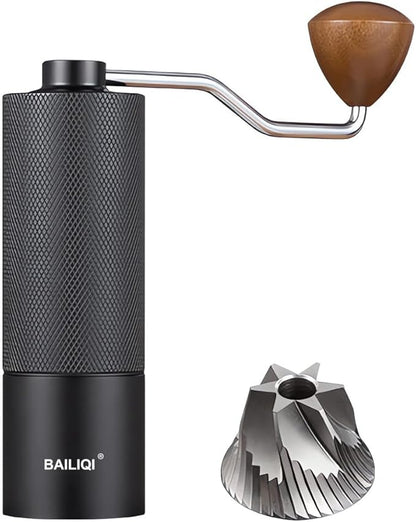 Manual Coffee Grinder with Double Bearing System Coffee Bean Grinder, 25g Capacity Hand Coffee Grinder, Stainless Steel 6-Star Burr Mill (BLACK, 6star-stainless steel)