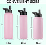 Load image into Gallery viewer, DOMICARE 32 oz Insulated Water Bottle, Vacuum Insulated Stainless Steel Sports Water Bottle with Straw Lid &amp; Spout Lid, Leakproof, Reusable - Travel, Camping, Bike, Pink
