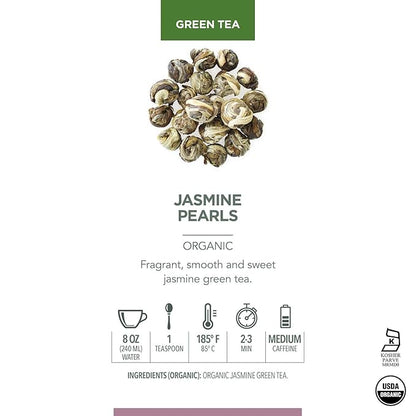Teabloom Jasmine Pearls – USDA Organic Jasmine Green Tea in Plastic-Free Pyramid Sachets – Luxury Tea Gift Box with 12 Compostable Sachets – Kosher Certified