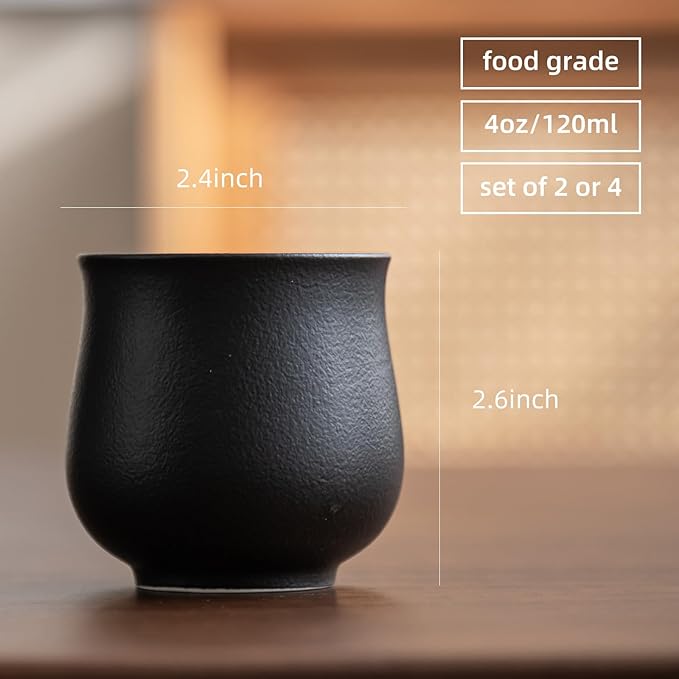 4-Oz Ceramic Espresso Cups Set - Multi-Color, Handle-Free Design for Home & Cafe | Dishwasher-Safe Stoneware Cups (black,2)