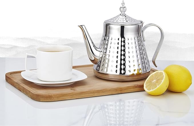 SANQIAHOME 1.2L(40oz) Stainless Steel Hammer Patterned Teapot With Removeable Infuser,Loose leaf cover,Silver