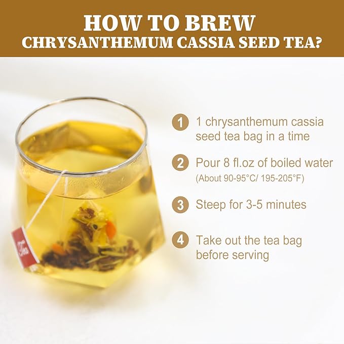 FullChea - Chrysanthemum Cassia Seed Tea, 30 Teabags, 5g/bag - Burdock Root, Goji Berries, Osmanthus, Honeysuckle Combination Herbal Tea