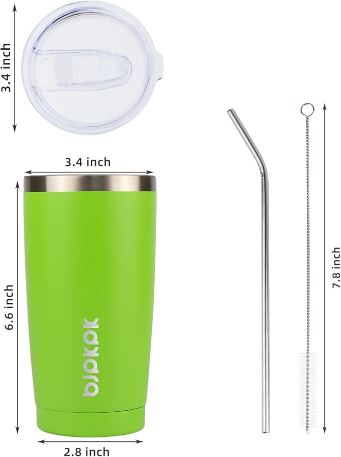 BJPKPK 20oz Tumbler with Lid and Straw Stainless Steel Tumbler Cup Vacuum Insulated Double Wall Travel Coffee Mug,Green