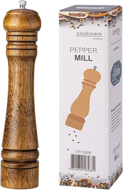 10 inch Wooden Pepper Grinder Adjustable Coarseness Wooden Peppermill or Salt Mill with Adjustable Ceramic Rotor and Easily