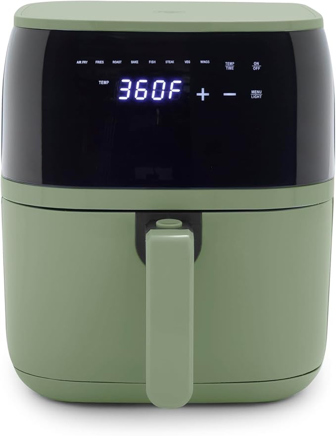 GreenLife Compact Electric Air Fryer Oven, 5.3 QT, PFAS-Free Ceramic Nonstick Drawer, 8 One Touch Digital Display, Easy View Window, Auto Shut-Off Timer, Dishwasher Safe Parts, 1500 Watts, Sage