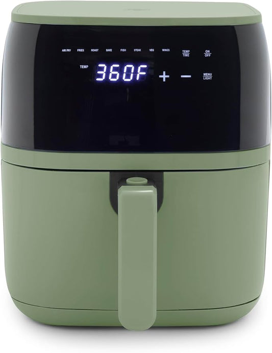 GreenLife Compact Electric Air Fryer Oven, 5.3 QT, PFAS-Free Ceramic Nonstick Drawer, 8 One Touch Digital Display, Easy View Window, Auto Shut-Off Timer, Dishwasher Safe Parts, 1500 Watts, Sage