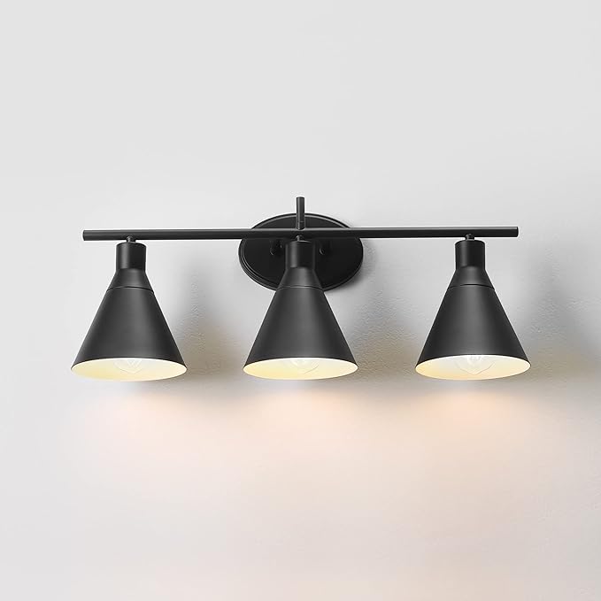 Globe Electric 52060 Tristan 5-Piece All-In-One Bathroom Set, Matte Black, 3-Light Vanity Light, Towel Bar, Toilet Paper Holder, Towel Ring, Robe Hook