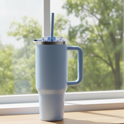 COKTIK 40 oz Tumbler With Handle and Straw Lid, Vacuum Insulated Travel Coffee Mug Stainless Steel Insulated Cup for Beverages, Leak-proof, Cupholder Friendly (Silent Sky)