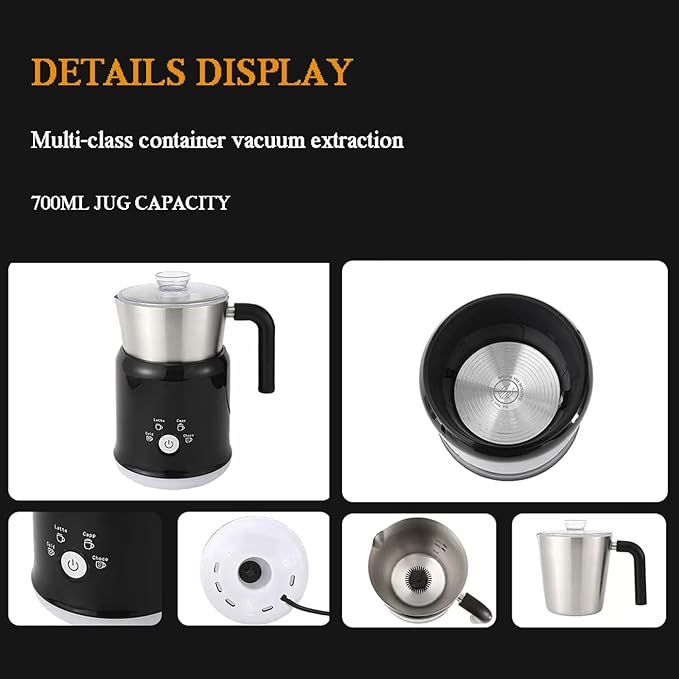4 in 1 Electric Milk Frother, One-Touch Switch Operation, Automatic Detachable Hot & Cold Frother and Steamer, 700ML Coffee Frother for Cappuccino, Latte, Mocha, Hot Chocolate